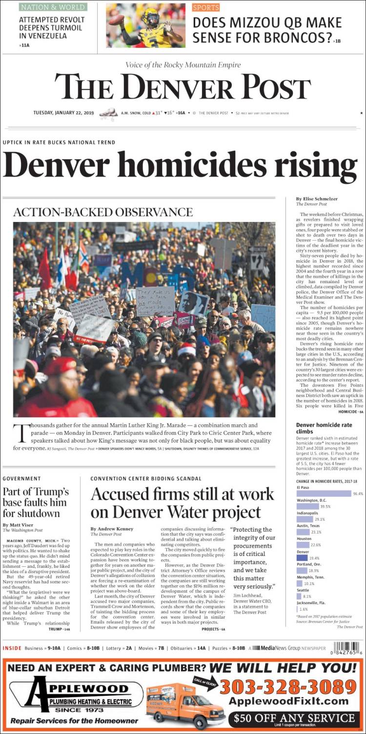 Portada de The Denver Post (USA)