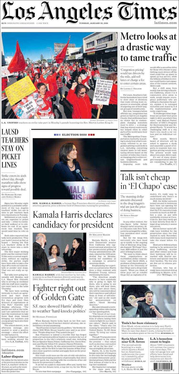 Portada de Los Angeles Times (USA)