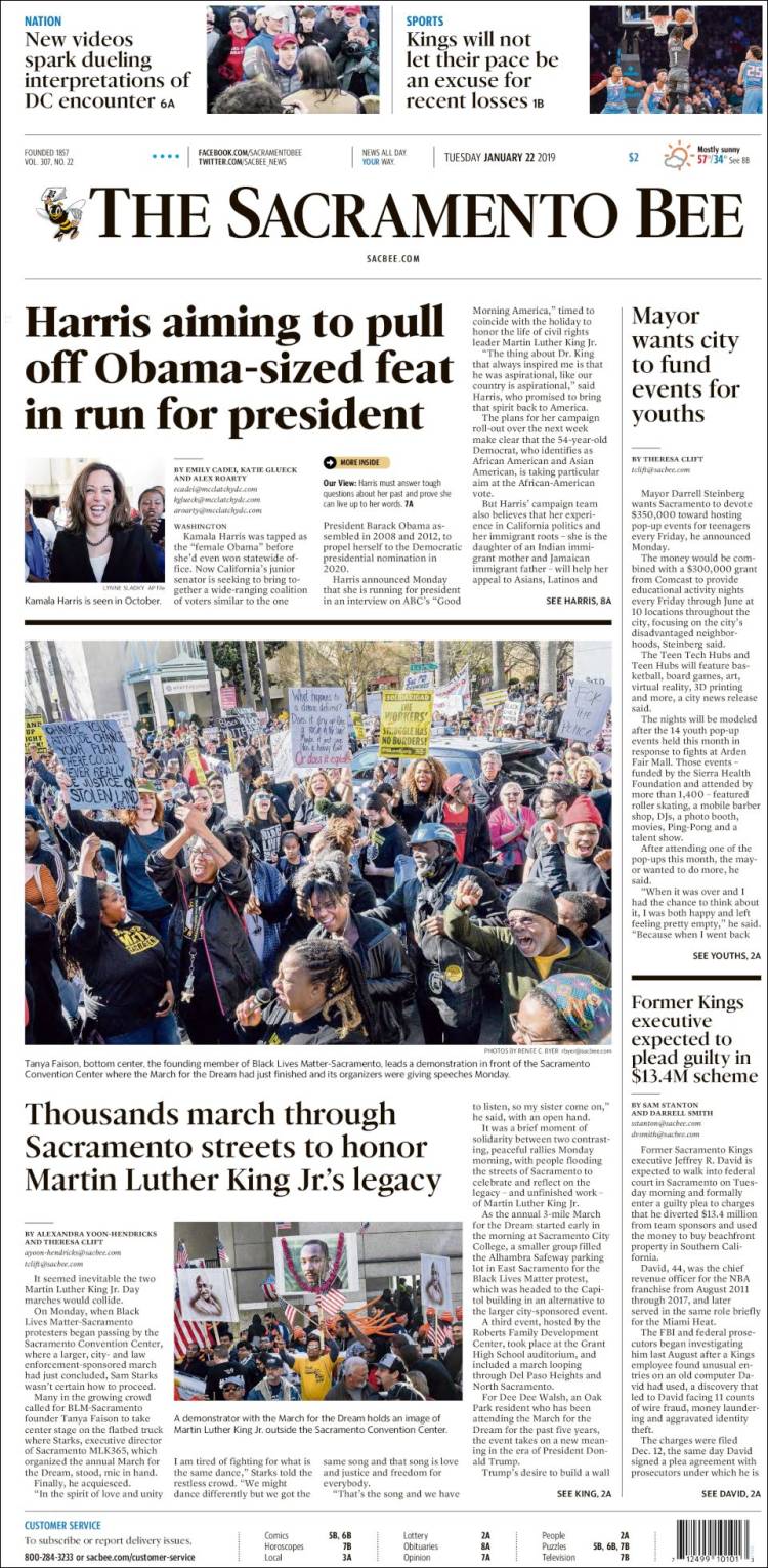 Portada de The Sacramento Bee (USA)