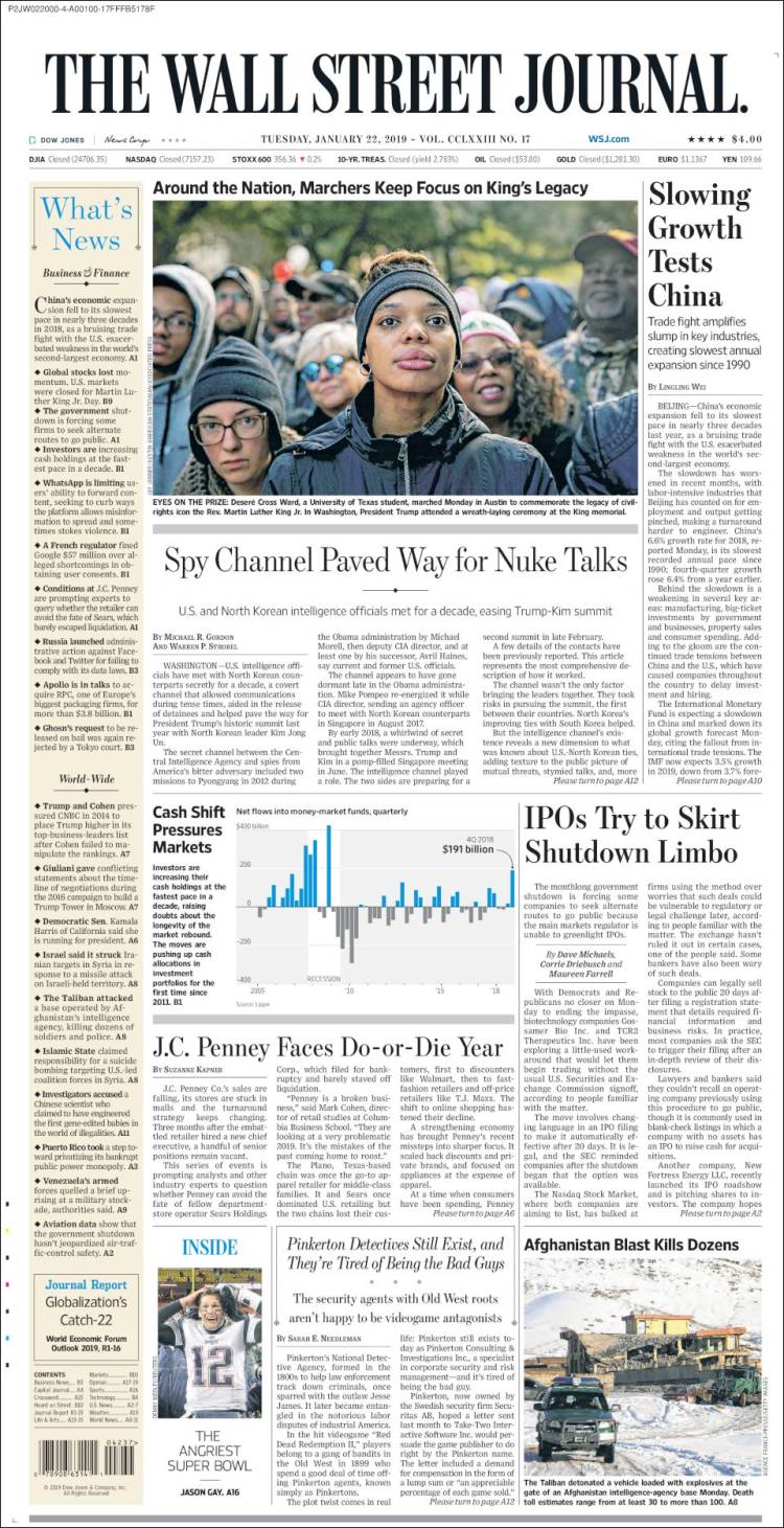 Portada de Wall Street Journal (USA)