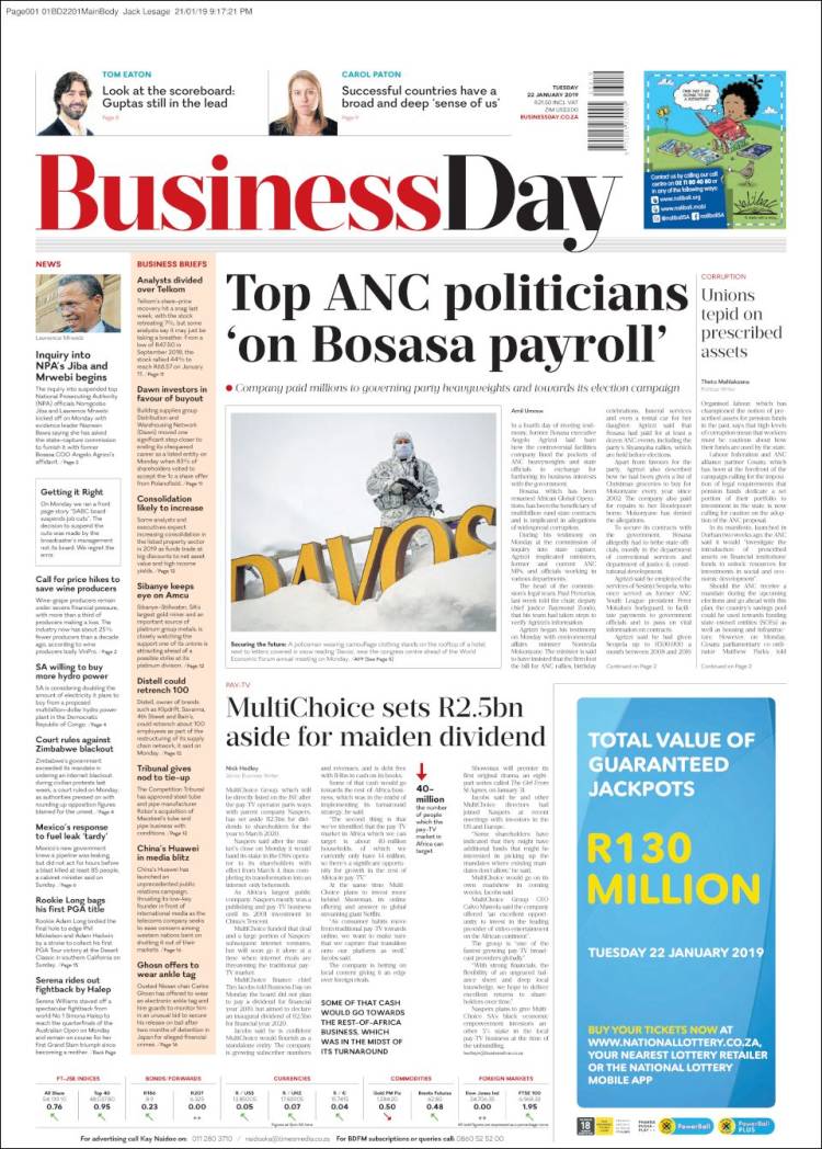 Portada de Business Day (Sud&aacute;frica)