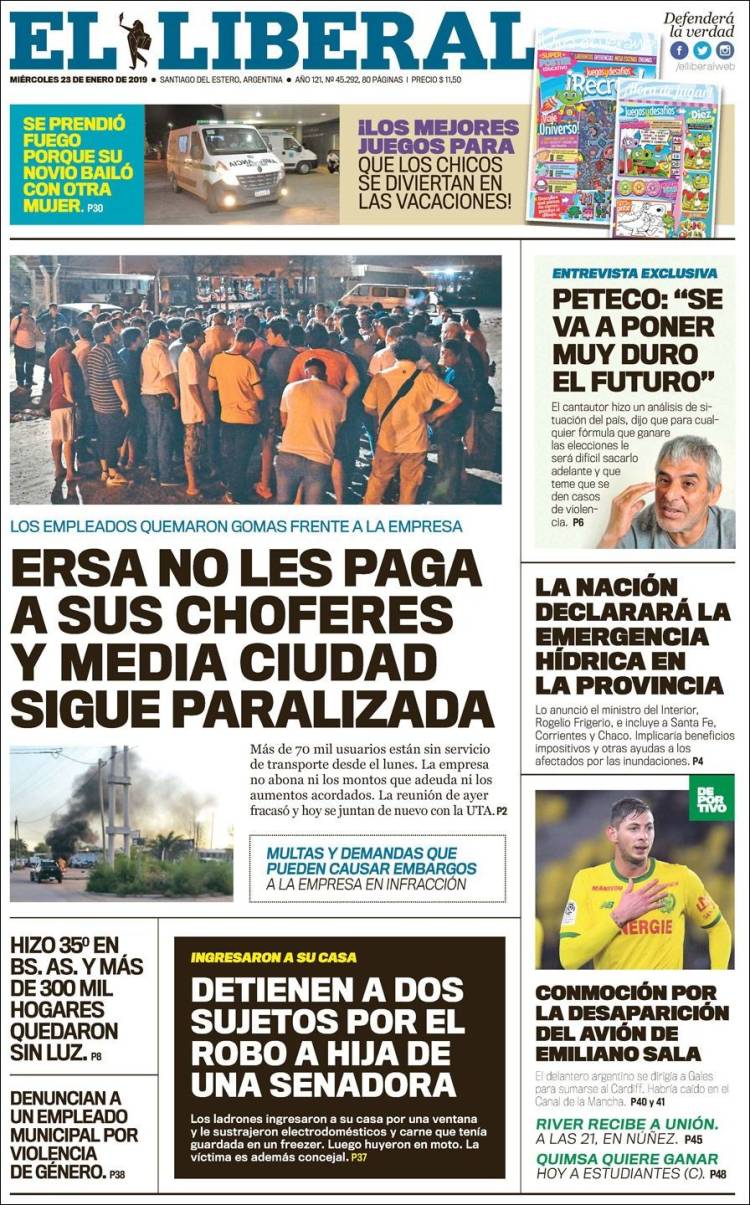 Portada de Diario El Liberal (Argentina)