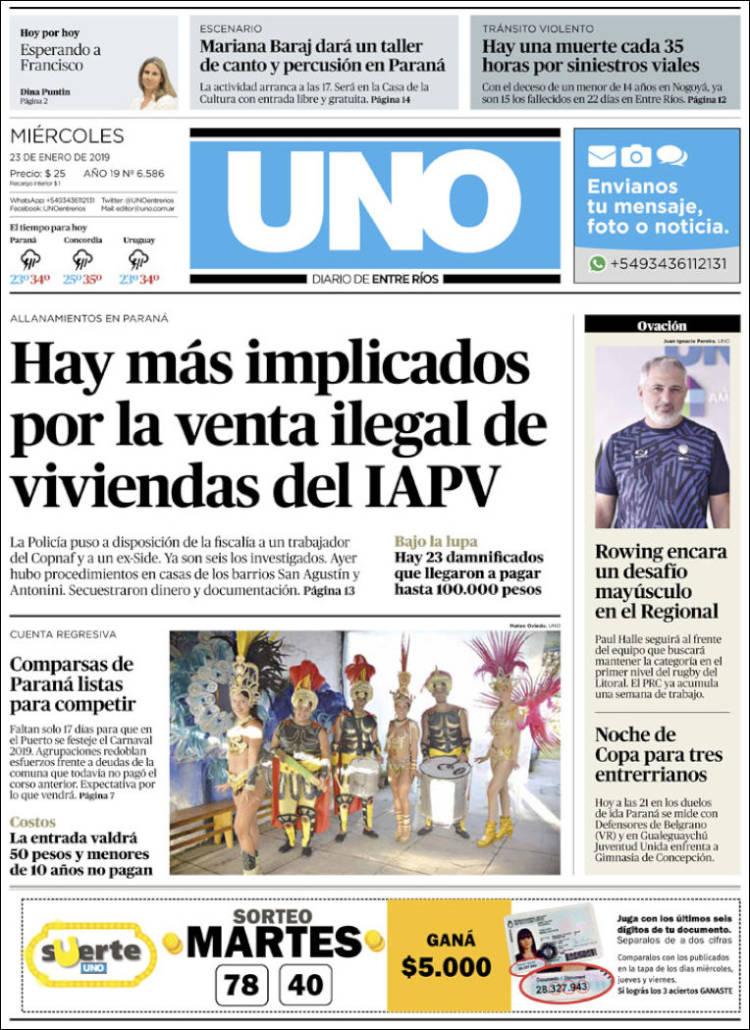 Portada de Diario Uno de Entre Ríos (Argentina)