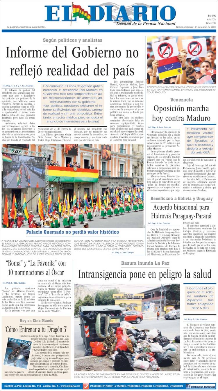 Portada de El Diario (Bolivia)