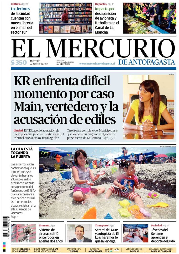 Portada de El Mercurio de Antofagasta (Chile)