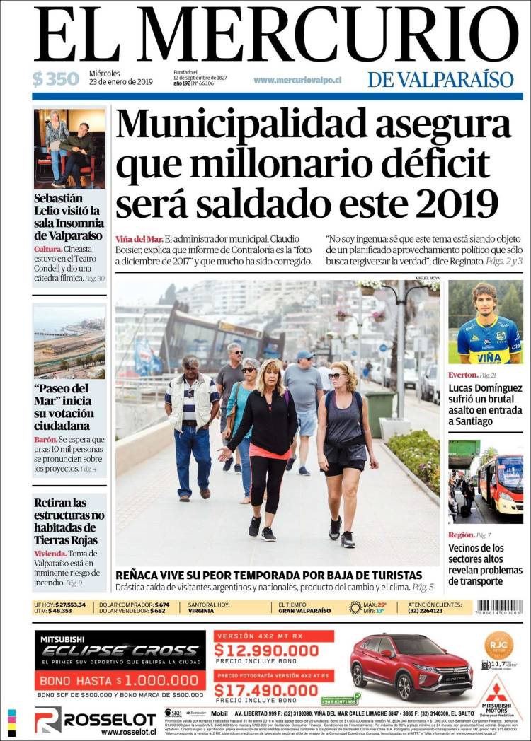 Portada de Mercurio de Valparaiso (Chile)