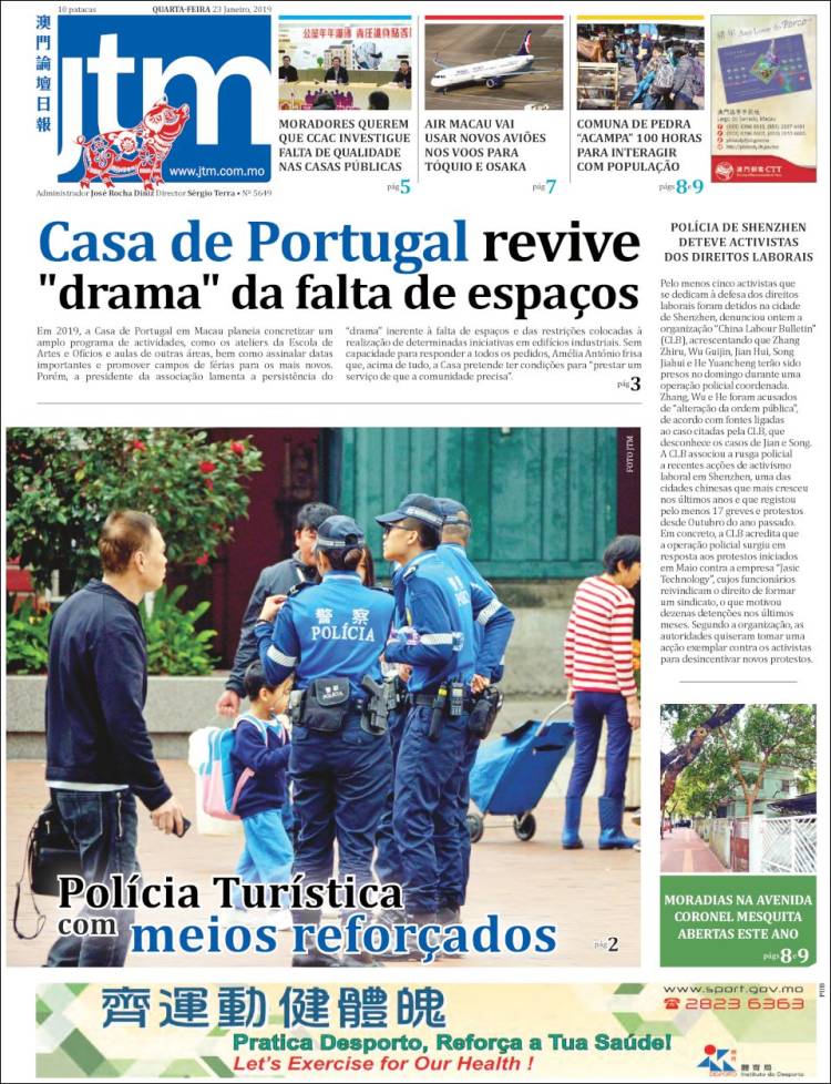 Portada de Jornal Tribuna de Macau (China)