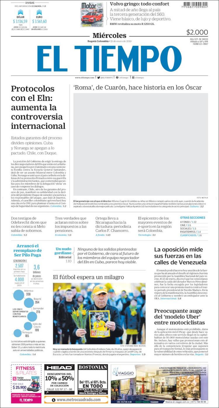Portada de El Tiempo (Colombia)