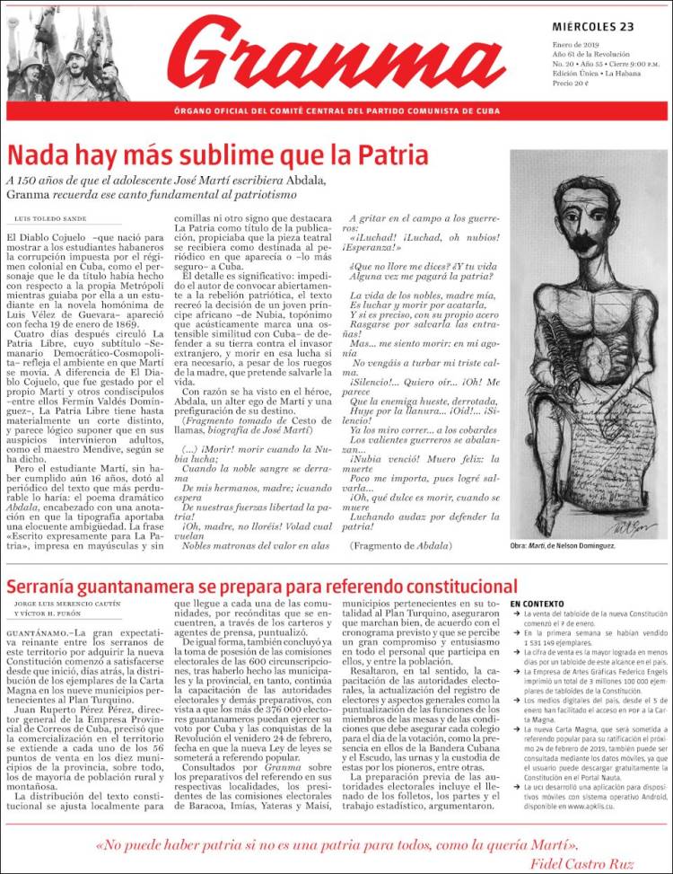 Portada de Granma (Cuba)