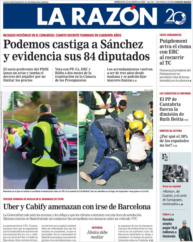 Portada de La Razón (Espa&ntilde;a)