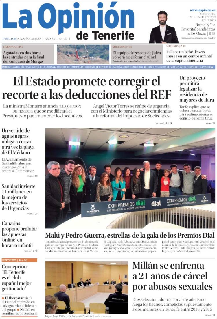 Portada de La Opinión de Tenerife (Espa&ntilde;a)