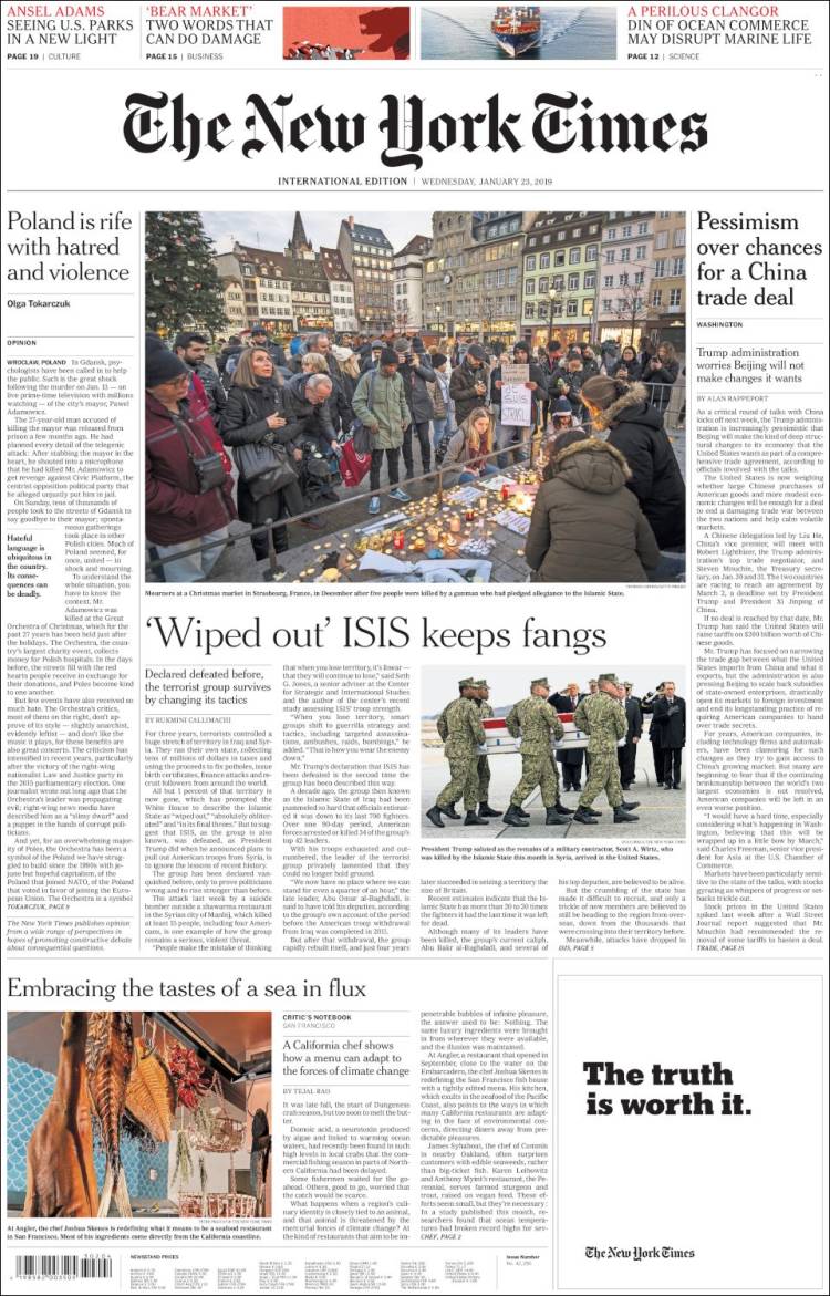 Portada de International New York Times (Europa)