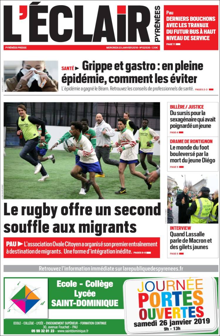 Portada de L'Eclair des Pyrénées (Francia)