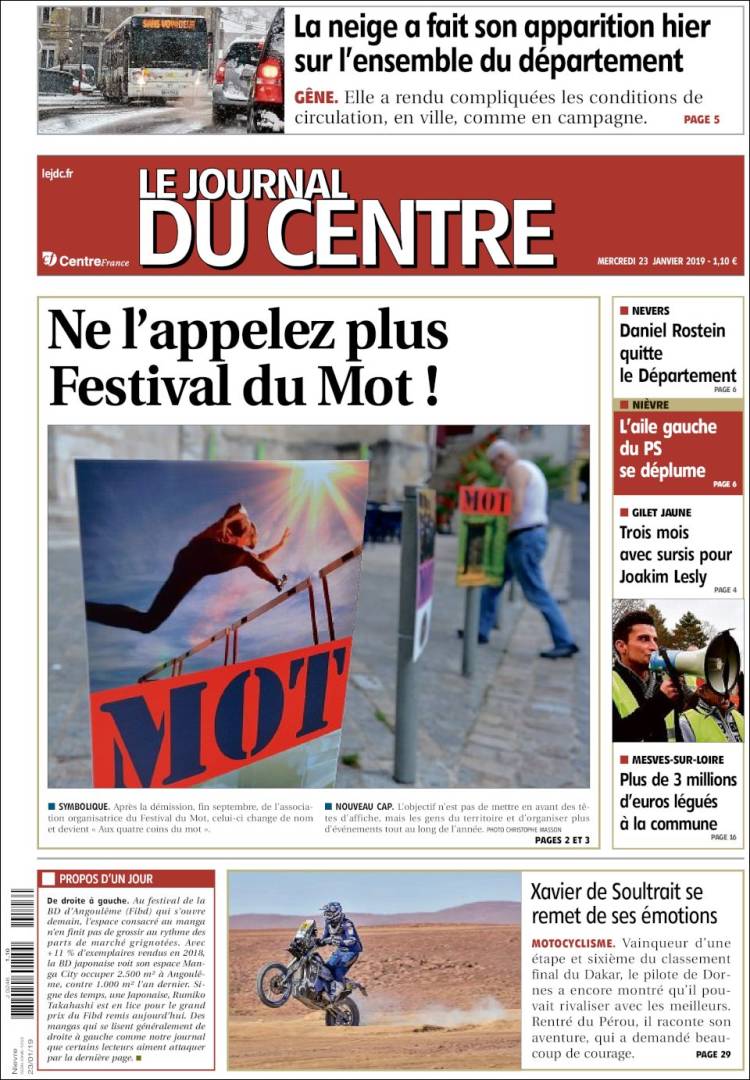 Portada de Le Journal du Centre (Francia)
