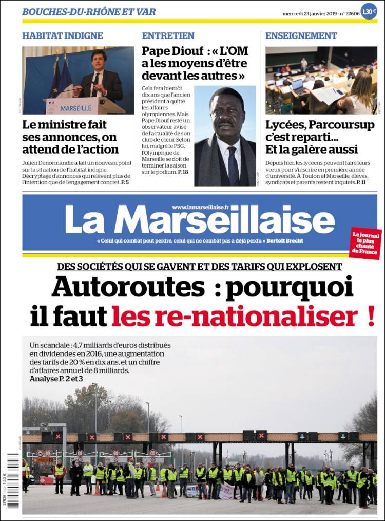 Portada de La Marseillaise (Francia)