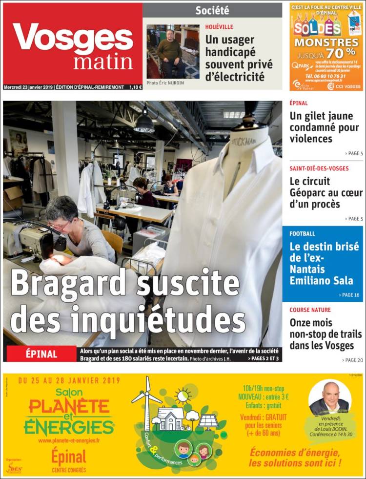 Portada de Vosges Matin (Francia)