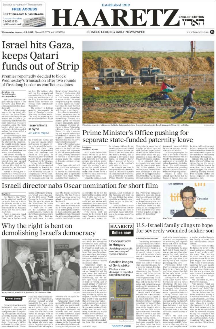 Portada de Haaretz (Israel)