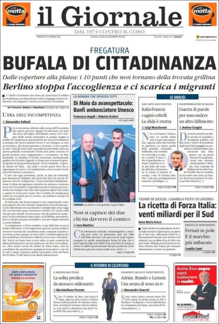Portada de il Giornale (Italia)