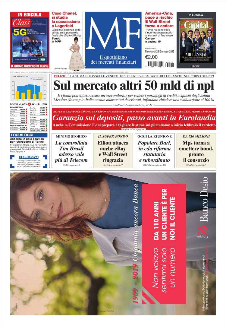 Portada de Milano Finanza (Italia)