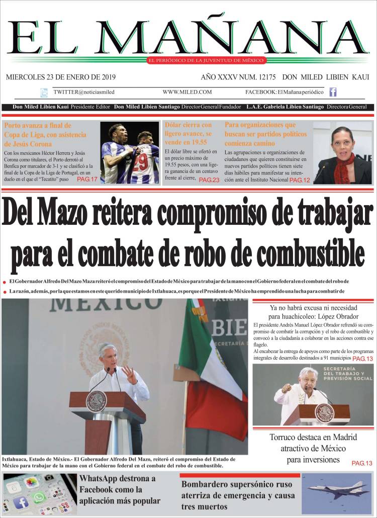 Portada de El Mañana de Toluca (México)