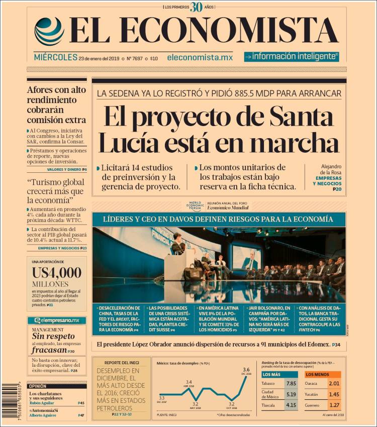 Periódico El Economista México Periódicos De México Edición De Miércoles 23 De Enero De 6763