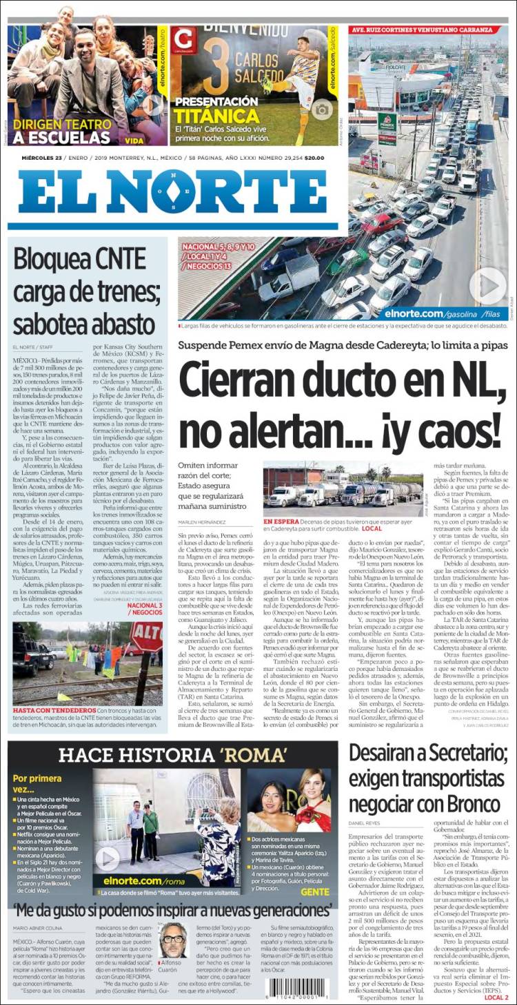 Portada de El Norte (México)