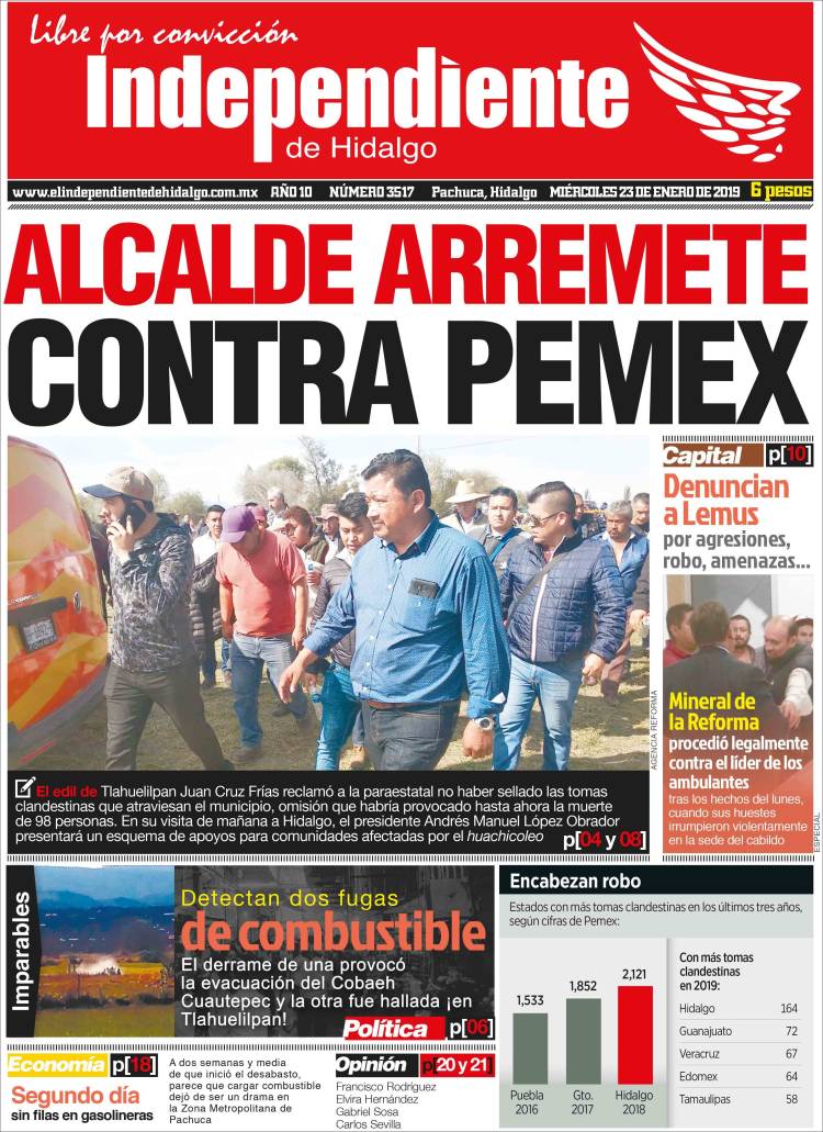 Portada de El Independiente de Hidalgo (México)