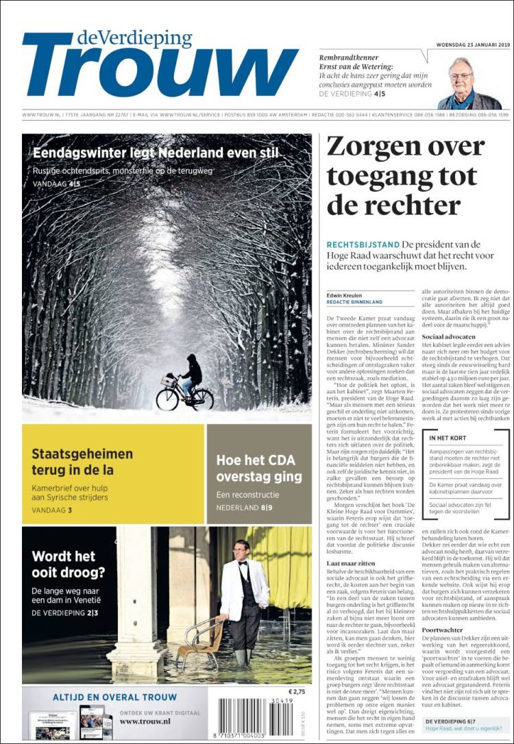 Portada de Trouw (Pa&iacute;ses Bajos)
