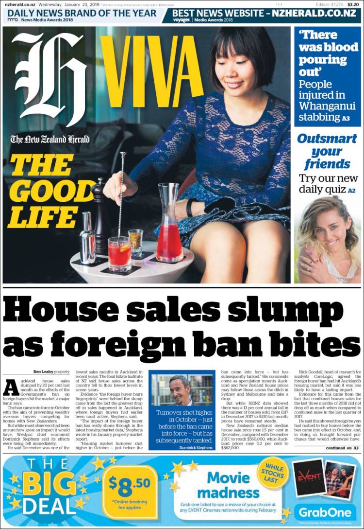 Portada de The New Zealand Herald (Nueva Zelanda)