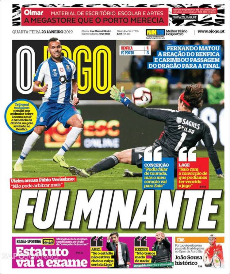 Portada de O Jogo (Portugal)