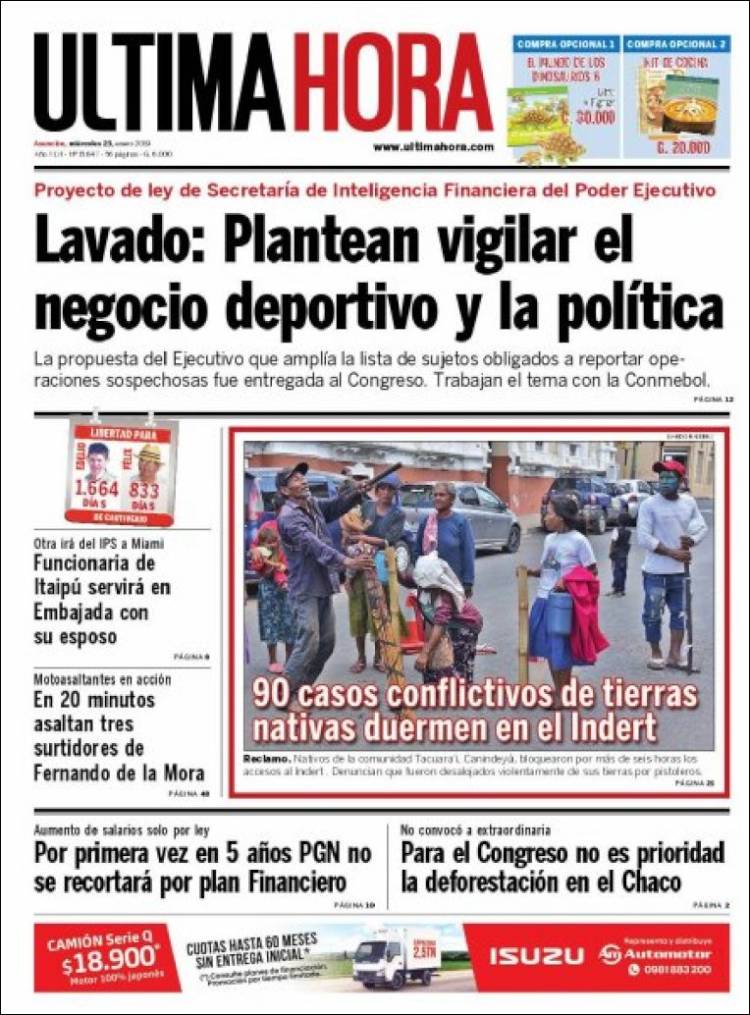 Portada de Última Hora (Paraguay)