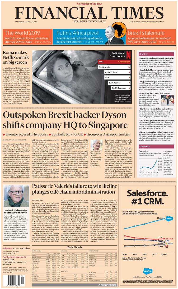 Portada de Financial Times (Reino Unido)