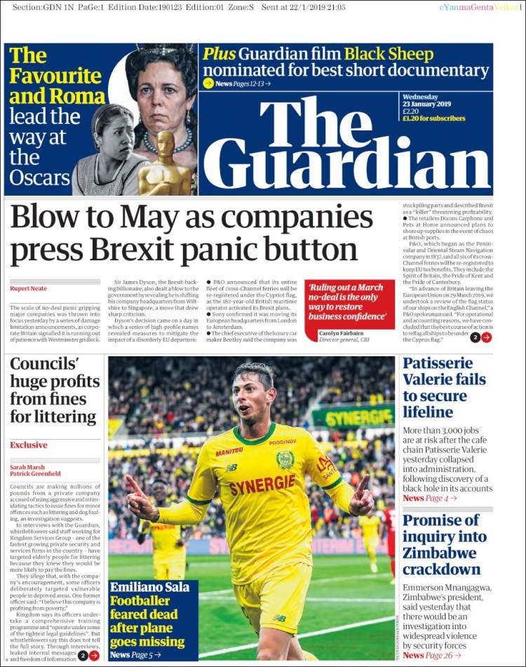 Portada de The Guardian (Reino Unido)