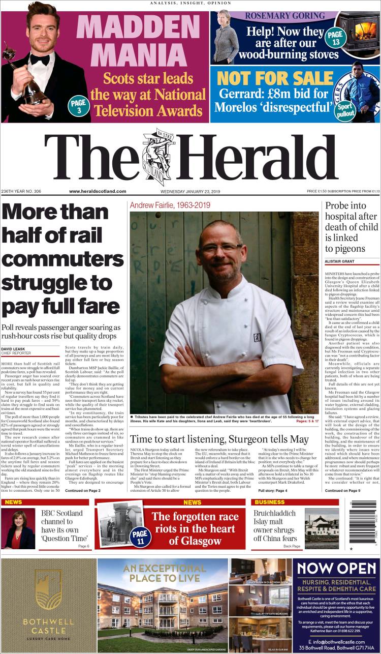 Portada de The Herald (Reino Unido)