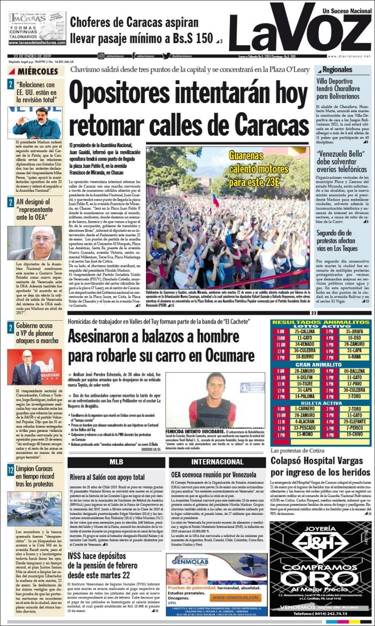 Portada de Diario La Voz (Venezuela)