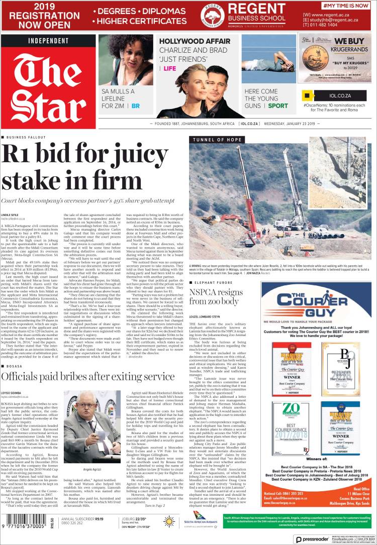 Portada de The Star (Sud&aacute;frica)