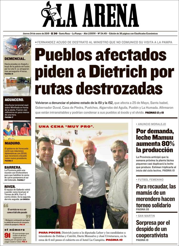 Portada de Diario La Arena (Argentina)