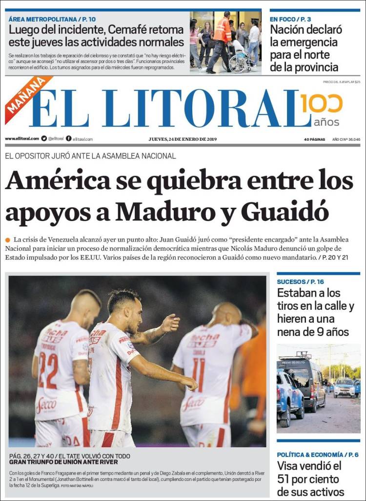 Portada de Diario El Litoral (Argentina)