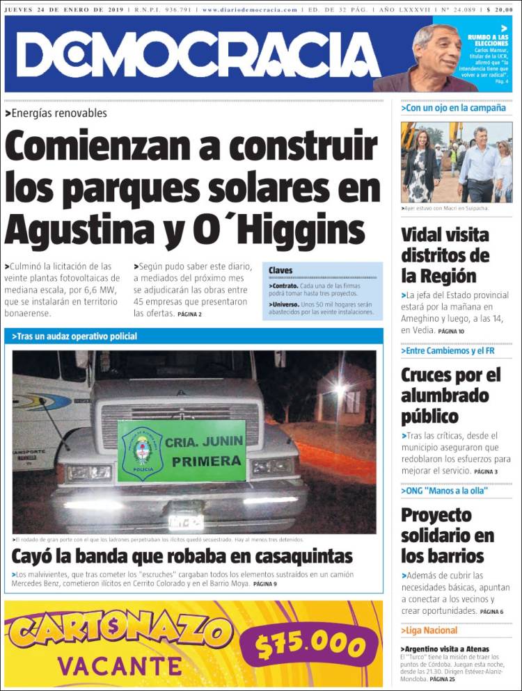 Portada de Diario Democracia (Argentina)