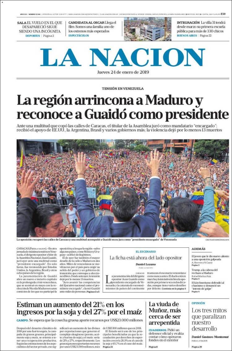 Portada de La Nación (Argentina)