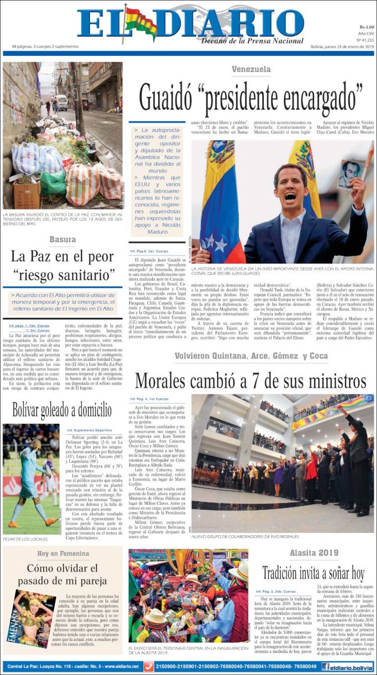 Portada de El Diario (Bolivia)