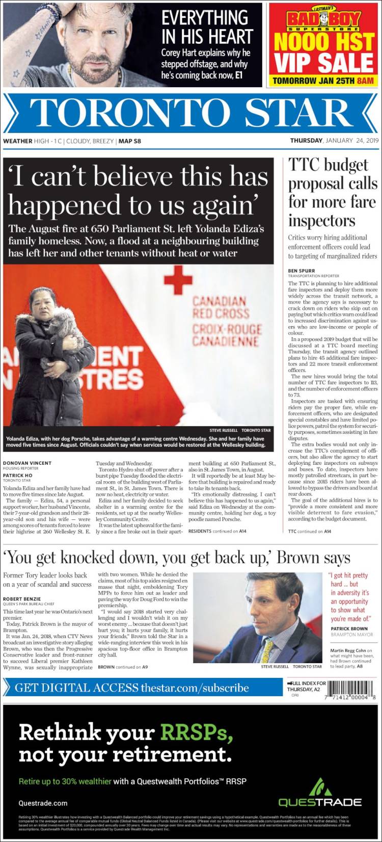 Portada de The Toronto Star (Canadá)