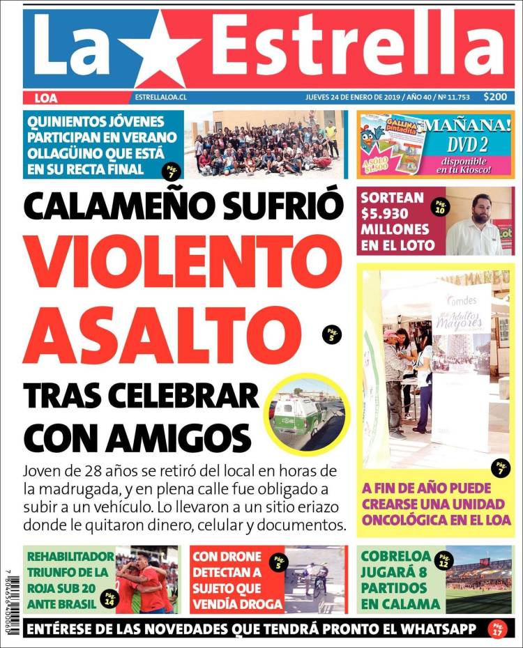 Portada de La Estrella de Loa (Chile)