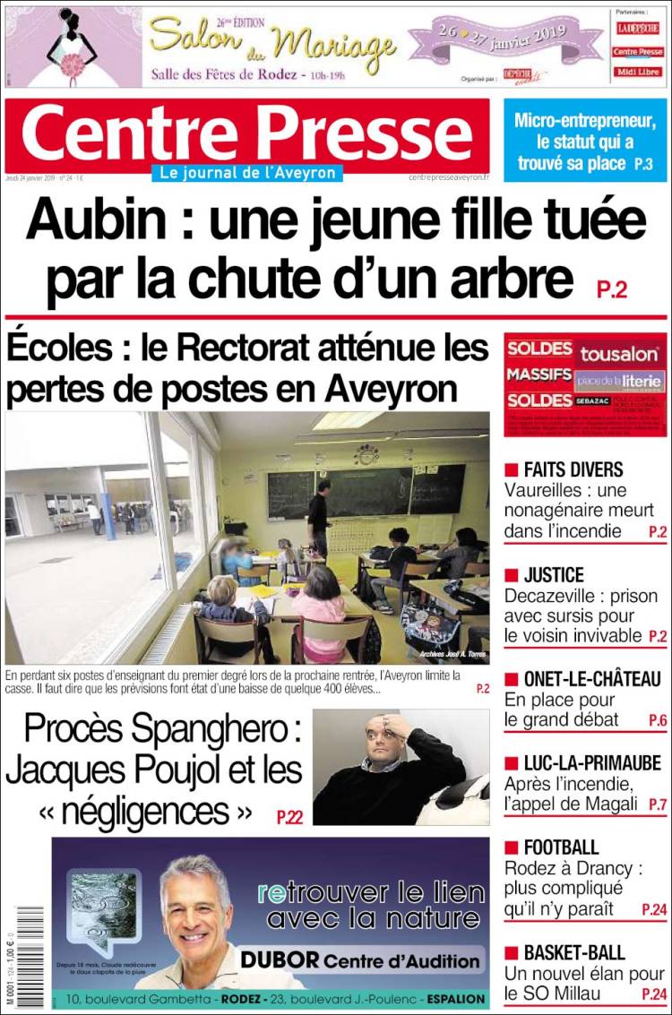 Portada de Centre Presse (Francia)