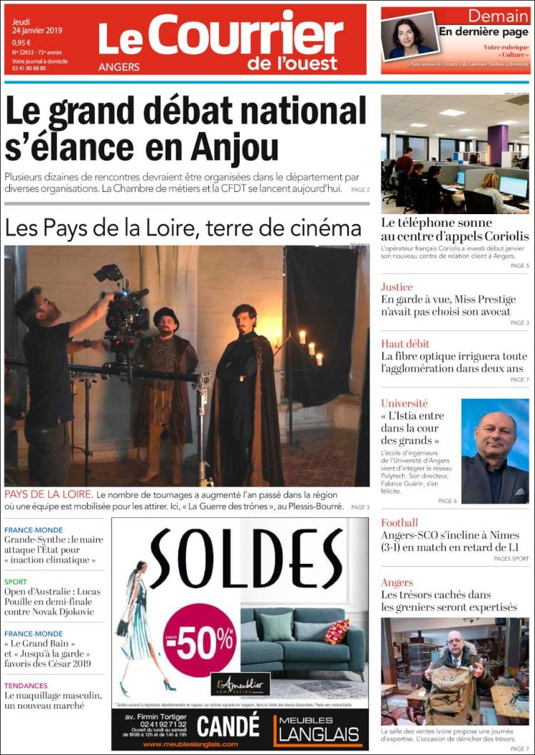Portada de Le Courrier de l'Ouest (Francia)