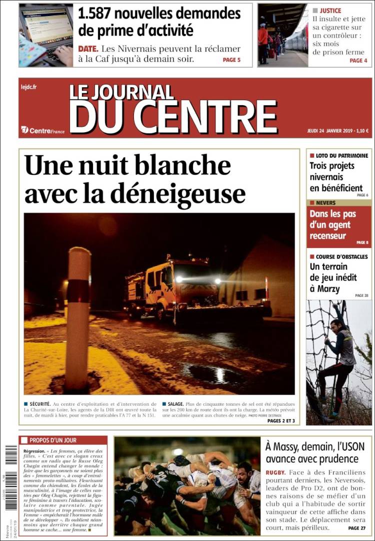 Portada de Le Journal du Centre (Francia)