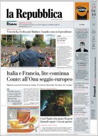 Portada de La Repubblica (Italia)