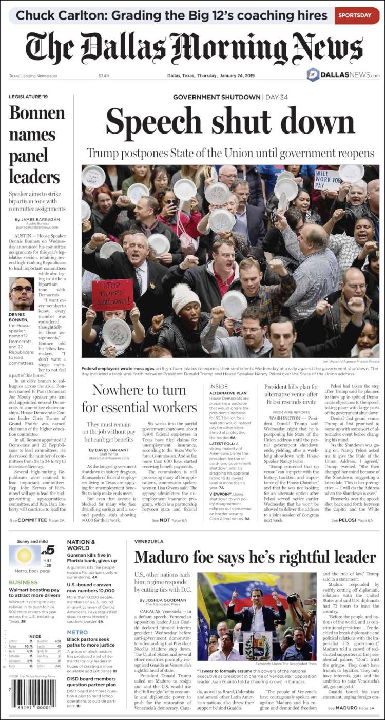 Portada de Dallas Morning News (USA)