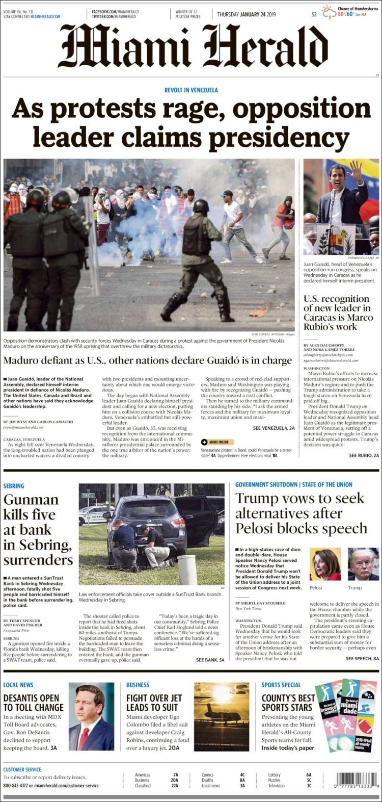 Portada de Miami Herald (USA)