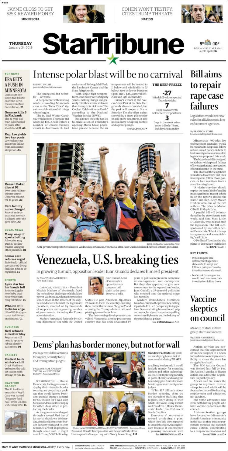 Portada de Star Tribune (USA)